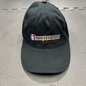 Champion Adjustable Black Baseball Cap With Multicolor Logo Embroidery Unisex Ca